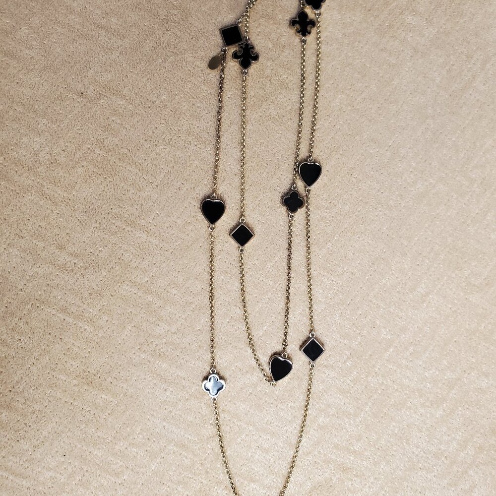 Gold Chain Necklace w/ Black Enamel Symbols